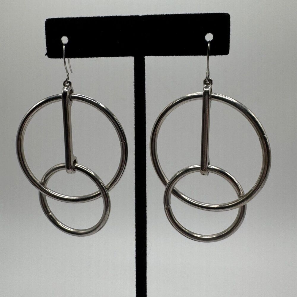 Open Circle Drop Earrings Silver Tone Large Chunky Fashion Geometric Earrings